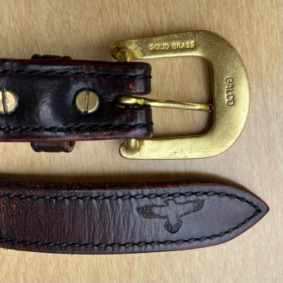 Galco Men’s Brown Leather Tapered Belt With Engraved Hawk & Brass Buckle Sz 42 - Picture 2 of 11